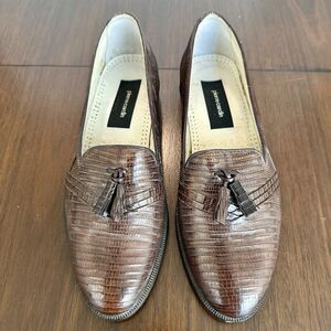 Vintage Pierre Cardin Men Lizard Loafers 8.5 D Brown Tassel Classic Dress Shoes